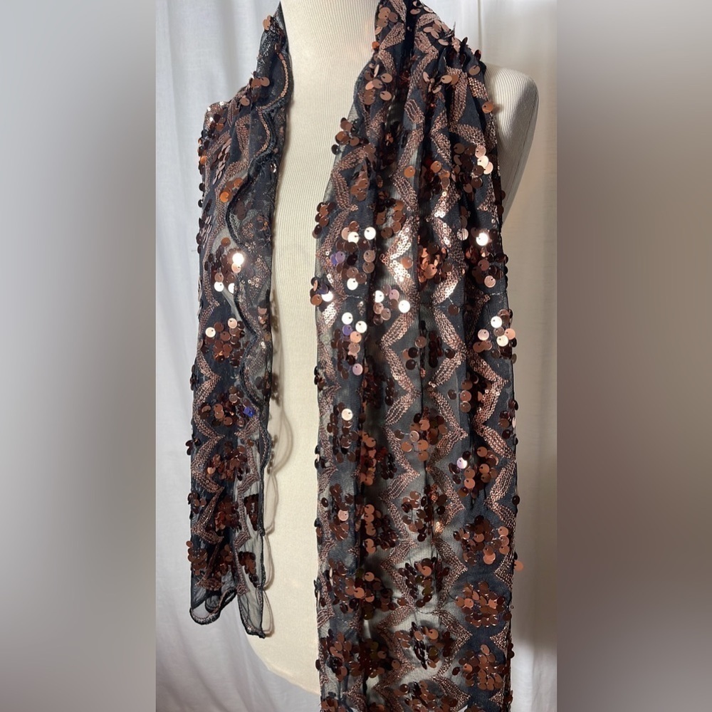 Joan Rivers Bronze on Black Sequin Scarf nwt